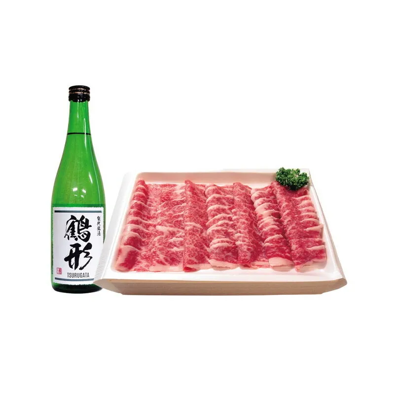 国産 牛肉 鶴形牛モモバラ焼肉用・大吟醸「鶴形」セット
