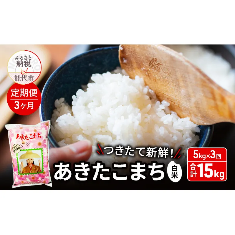 【2025年2月からお届け】《定期便3ヶ月》白米 ★つきたて新鮮★ うまい!! 本場のあきたこまち 5kg×3回 合計15kg 精米 ご飯 ブランド米 おにぎり 令和6年産 産地直送 おこめ ごはん 秋田県 秋田 能代市