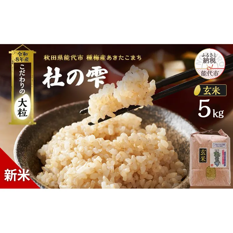 新米 先行予約 令和8年産[玄米]秋田県産 あきたこまち 5kg「杜の雫」こだわりの大粒 種梅産【 お米 たねうめ 玄米 精米 ご飯 ブランド米 大粒 おにぎり 産地直送 おこめ ごはん 】