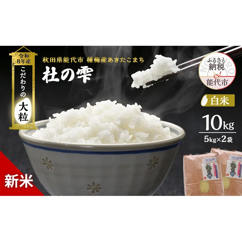 新米 先行予約 令和8年産【白米】秋田県産 あきたこまち 10kg(5kg×2)「杜の雫」こだわりの大粒 種梅産【 お米 たねうめ 白米 精米 ご飯 ブランド米 大粒 おにぎり 産地直送 おこめ ごはん 】