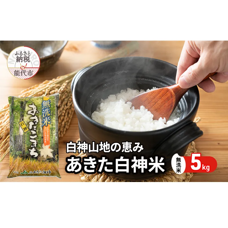 【無洗米】秋田県産 あきたこまち あきた白神米 5kg  令和7年産 精米 白米 お米 ご飯 ブランド米 銘柄米 おにぎり お弁当 産地直送