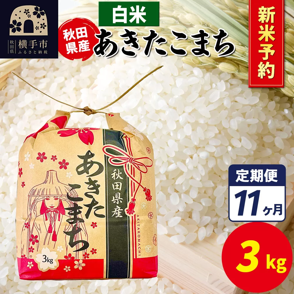 《令和7年産 新米受付》《定期便11ヶ月》あきたこまち 3kg×1袋【白米】令和7年産 秋田県産 こまちライン 横手市