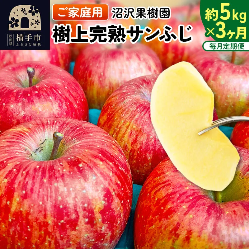 [先行受付]12月上旬より発送 [定期便3ヶ月]樹上完熟サンふじ ご家庭用 約5kg(13〜23玉前後)×3回 計15kg 3か月 3ヵ月 3カ月 3ケ月 [先行予約 サンふじ サンフジ 林檎 リンゴ 家庭用 不揃い 定期便 [りんご]特集] 秋田県横手市