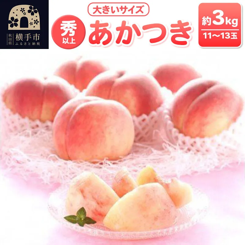[先行受付]8月上旬より発送 横手市増田産の桃 あかつき 約3kg 秀以上 11〜13玉 大きいサイズ [先行予約 もも モモ 果物 フルーツ 横手産 秋田産 秋田県産 大玉] 秋田県横手市