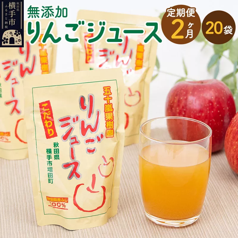 [定期便2ヶ月]無添加りんごジュース(サンふじ)20パック [秋田県 五十嵐果樹園 りんごジュース 無添加 りんご リンゴ 林檎 ストレート 無添加 果汁100%] 秋田県横手市