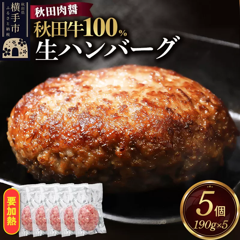 秋田牛100% 生ハンバーグ 190g×5個 ビッグサイズ 秋田肉醤 国産牛 和牛 秋田県横手市