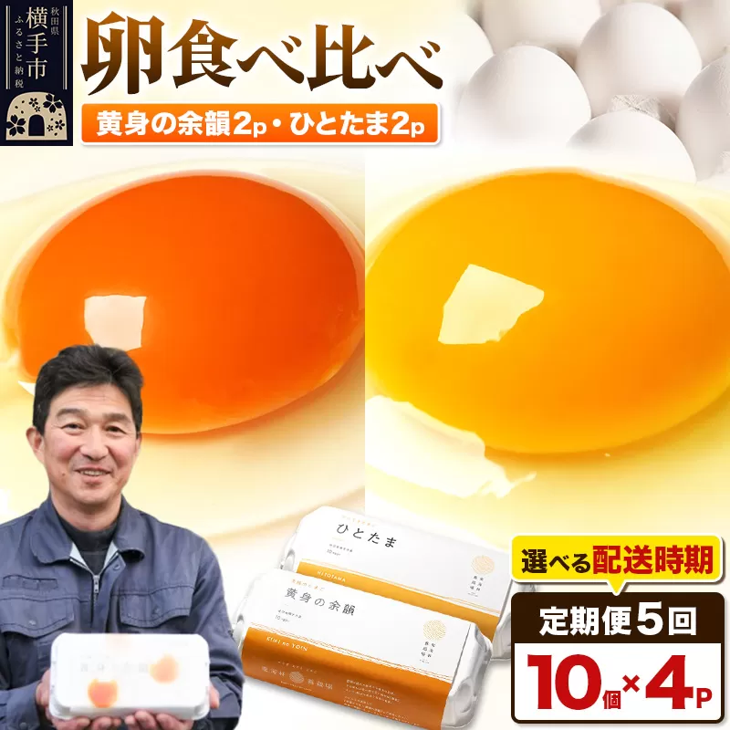【常温発送】《定期便5ヶ月》黄身の余韻10個×2P・ひとたま10個×2P 計40個【発送時期が選べる】5か月 5ヵ月 5カ月 5ケ月 卵 玉子 たまご 2種類 味比べ 食べ比べ 開始時期選べる東海林養鶏場 至福のたまご 黄身の余韻 ひとたま 玉子 タマゴ