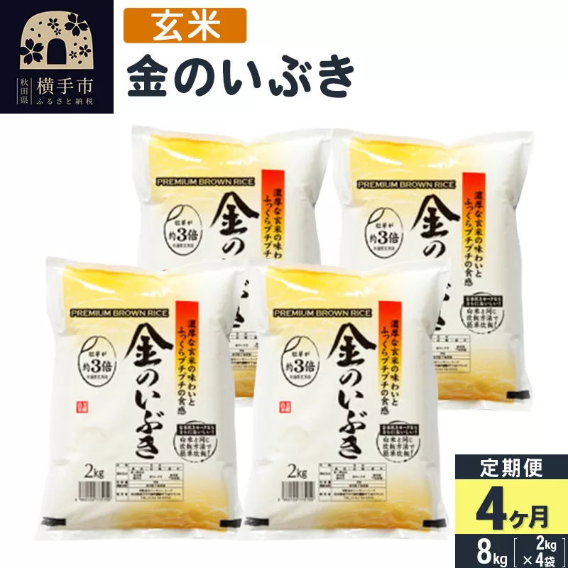 【令和5年産】【玄米】《定期便4ヶ月》令和5年産 金のいぶき 8kg(2kg×4袋)×4回 計32kg 横手市