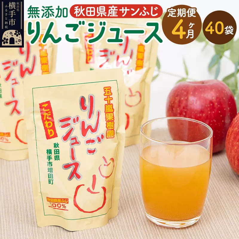 《定期便4ヶ月》 無添加りんごジュース（サンふじ）40パック
