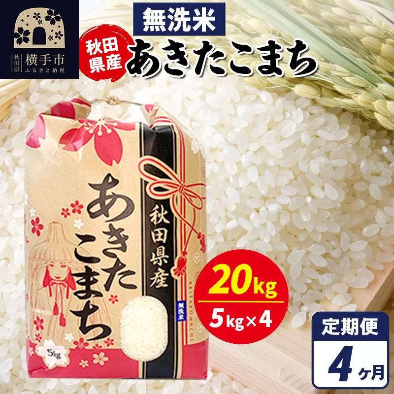 《定期便4ヶ月》あきたこまち 20kg（5kg×4袋）【無洗米】令和7年産 秋田県産 こまちライン [こまちライン あきたこまち ブランド米 お米 白米 精米 無洗米 米どころ 秋田 秋田県産] 秋田県横手市