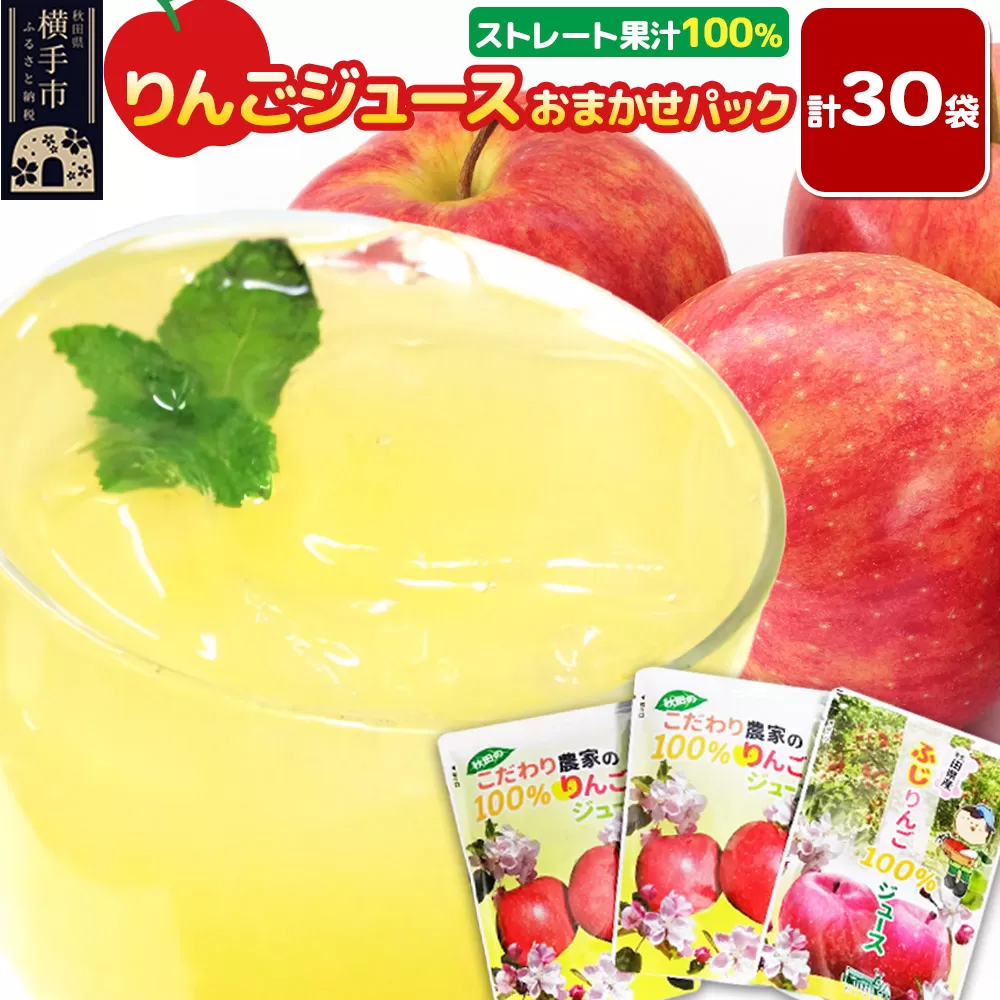 りんごジュース おまかせパック（ふじ、つがる、シナノスイート、王林） 合計30袋 秋田県横手市