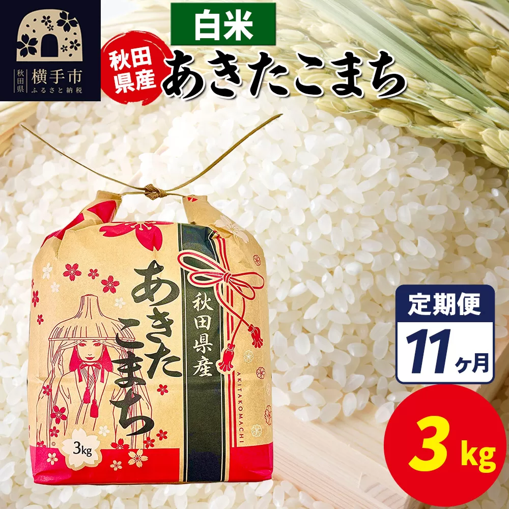 《定期便11ヶ月》あきたこまち 3kg×1袋【白米】令和7年産 秋田県産 こまちライン 秋田県横手市