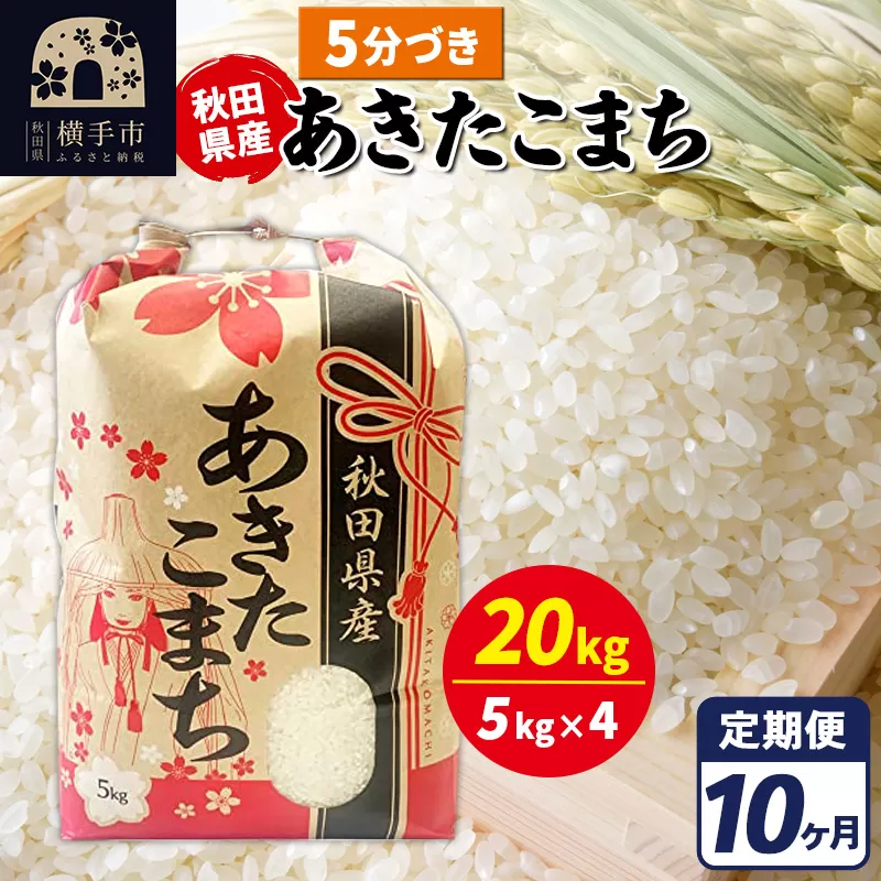 《定期便10ヶ月》あきたこまち 20kg【5分づき】令和7年産 秋田県産 こまちライン 秋田県横手市