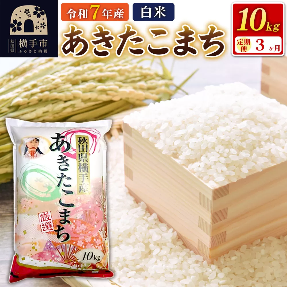 令和7年産【白米】《定期便3ヶ月》あきたこまち 10kg（10kg×1袋） 秋田県 横手市 秋田県横手市