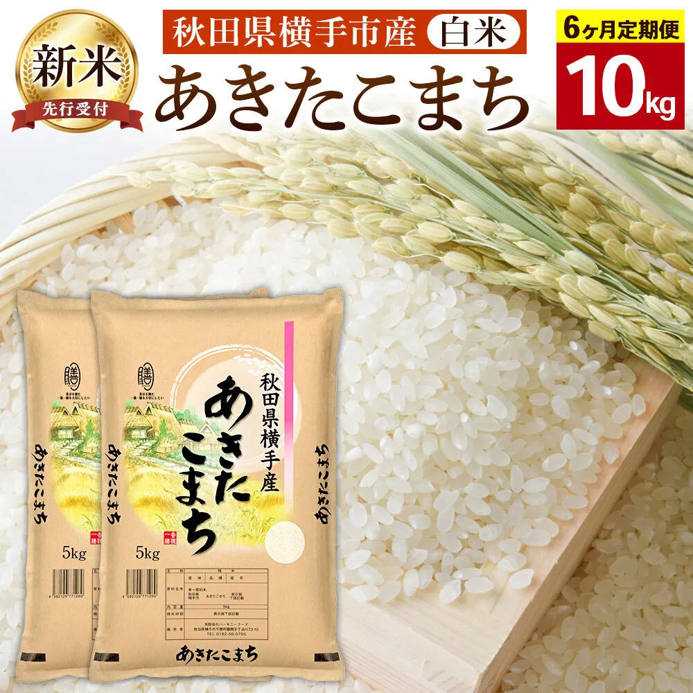 【令和8年産新米受付】【白米】《定期便6ヶ月》横手市産 あきたこまち 10kg(5kg×2袋)×6回 計60kg [秋田県産 あきたこまち 白米 6か月 6ヵ月 6カ月 6ケ月 10キロ 秋田こまち 新米予約] 秋田県横手市