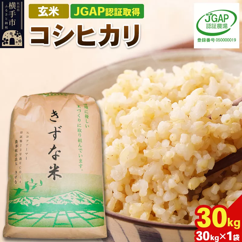 [玄米]令和7年産 秋田県産 コシヒカリ 30kg(30kg×1袋) [JGAP認証][秋田県特別栽培農産物認証] 秋田県横手市