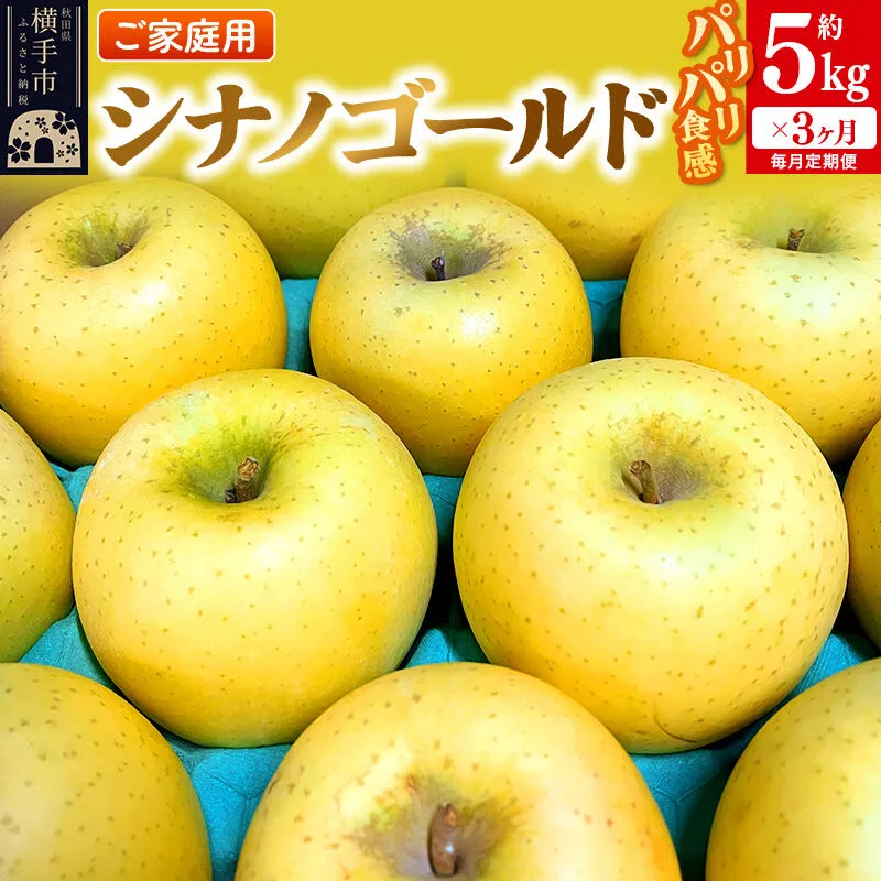 [先行受付]1月中旬より発送 [定期便3ヶ月]パリパリ食感シナノゴールド ご家庭用 約5kg(14〜23玉前後)×3回 計15kg 3か月 3ヵ月 3カ月 3ケ月 [先行予約 しなのごーるど 林檎 りんご リンゴ 家庭用 不揃い 定期便 [りんご]特集] 秋田県横手市