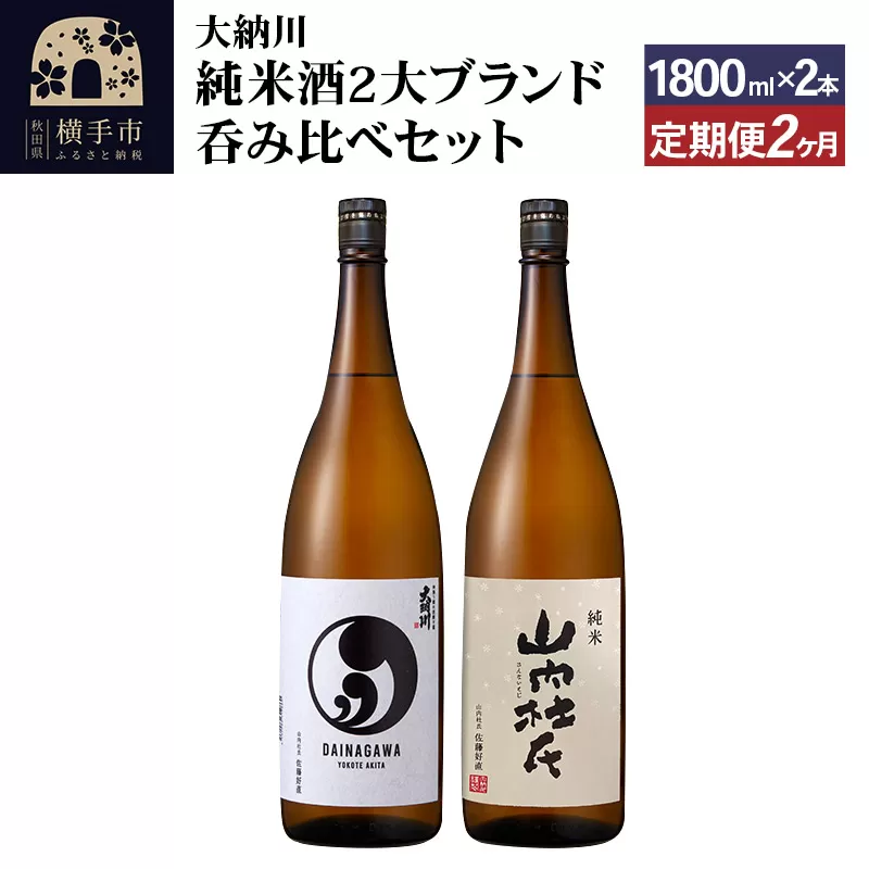 【大納川】《定期便2ヶ月》純米酒2大ブランド呑み比べセット(大納川 純米 1800ml×1本、山内杜氏 純米 1800ml×1本)×2回お届け