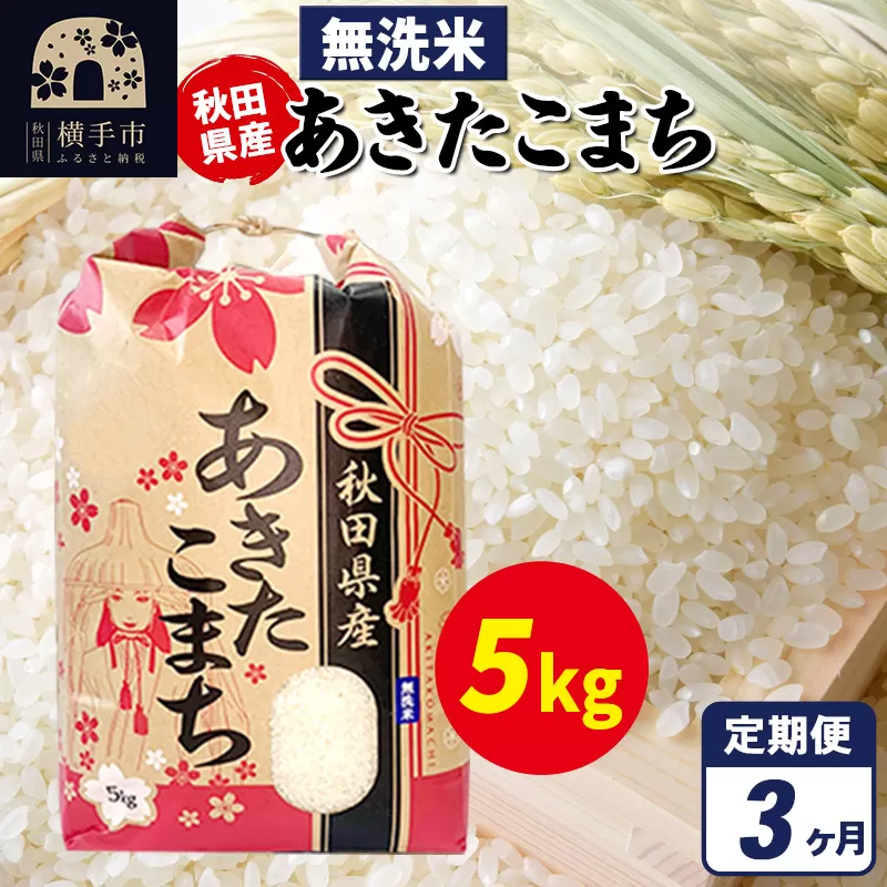 《定期便3ヶ月》あきたこまち 5kg×1袋【無洗米】令和7年産 秋田県産 こまちライン [こまちライン あきたこまち ブランド米 お米 白米 精米 無洗米 米どころ 秋田 秋田県産] 秋田県横手市