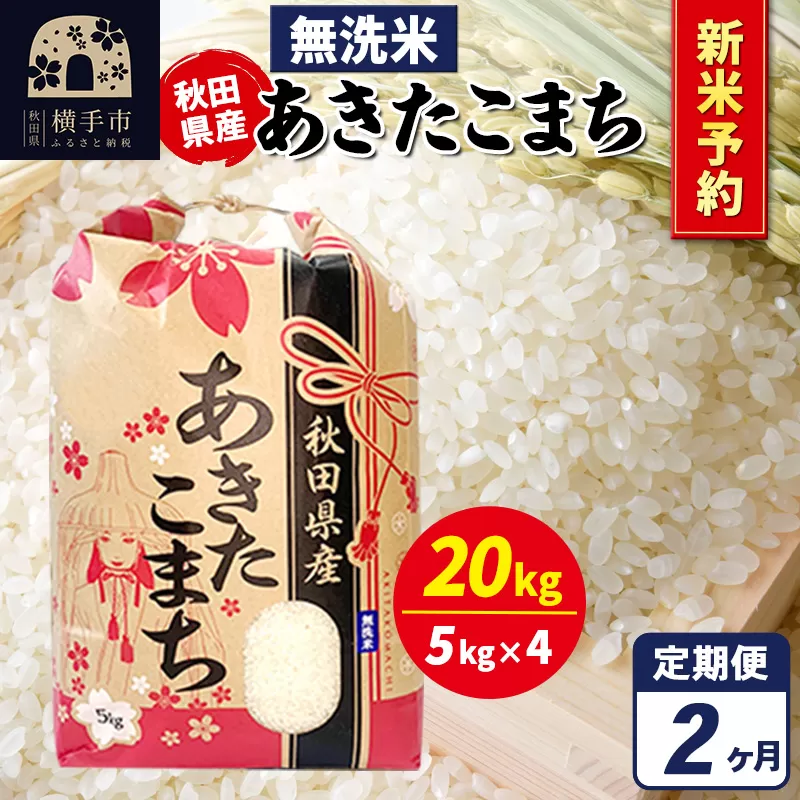 《令和7年産 新米受付》《定期便2ヶ月》あきたこまち 20kg（5kg×4袋）【無洗米】秋田県産 こまちライン