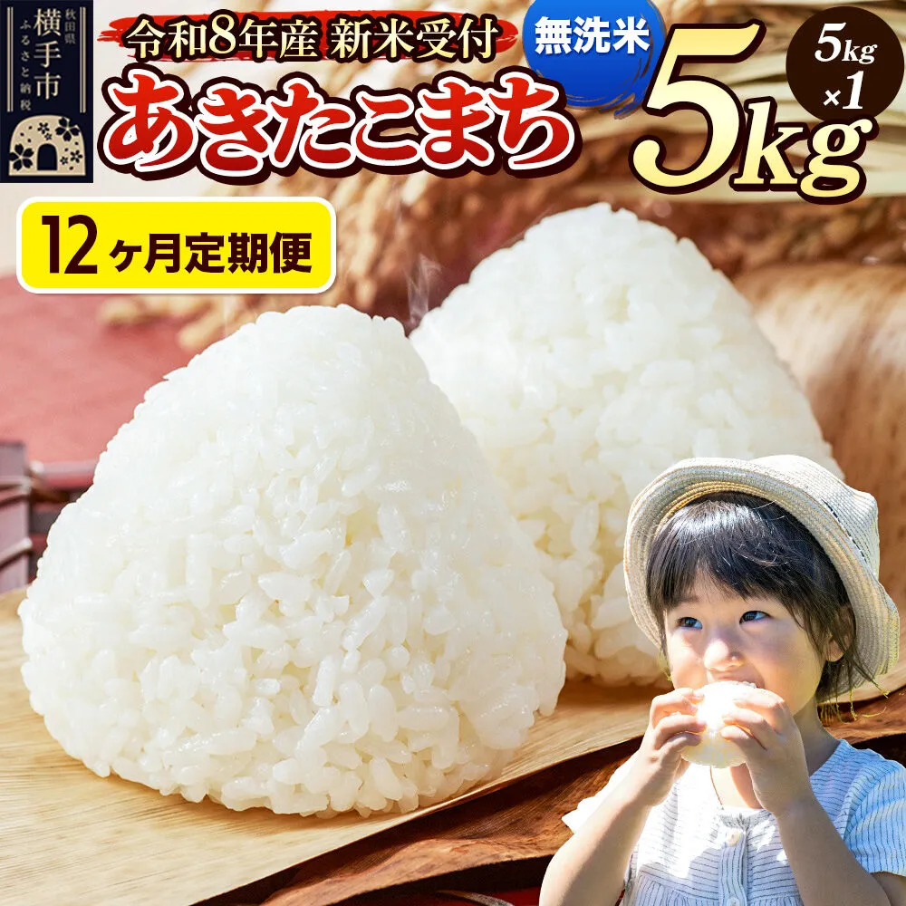 《令和8年産 新米受付》定期便12ヶ月》 米 あきたこまち 5kg 【無洗米】 秋田県産 [新米 先行予約 先行受付 米 コメ 無洗米 あきたこまち おいしい 美味しい] 秋田県横手市