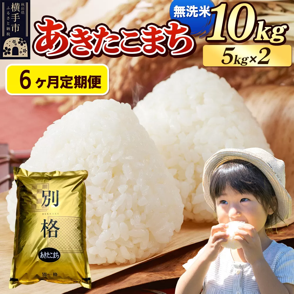 《令和7年産》《定期便6ヶ月》 米 あきたこまち 10kg（5kg×2袋） 【無洗米】 秋田県産 秋田県横手市