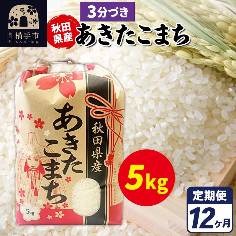 《定期便12ヶ月》あきたこまち 5kg【3分づき】令和7年産 秋田県産 こまちライン 秋田県横手市