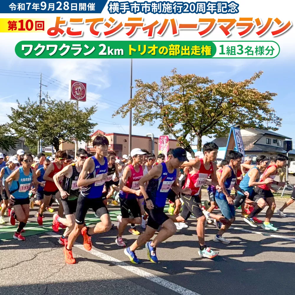 よこてシティハーフマラソン ワクワクラン（2km）トリオの部出走権 1組3名様分 令和7年9月28日開催 横手市市制施行20周年記念 第10回 レターパックライト