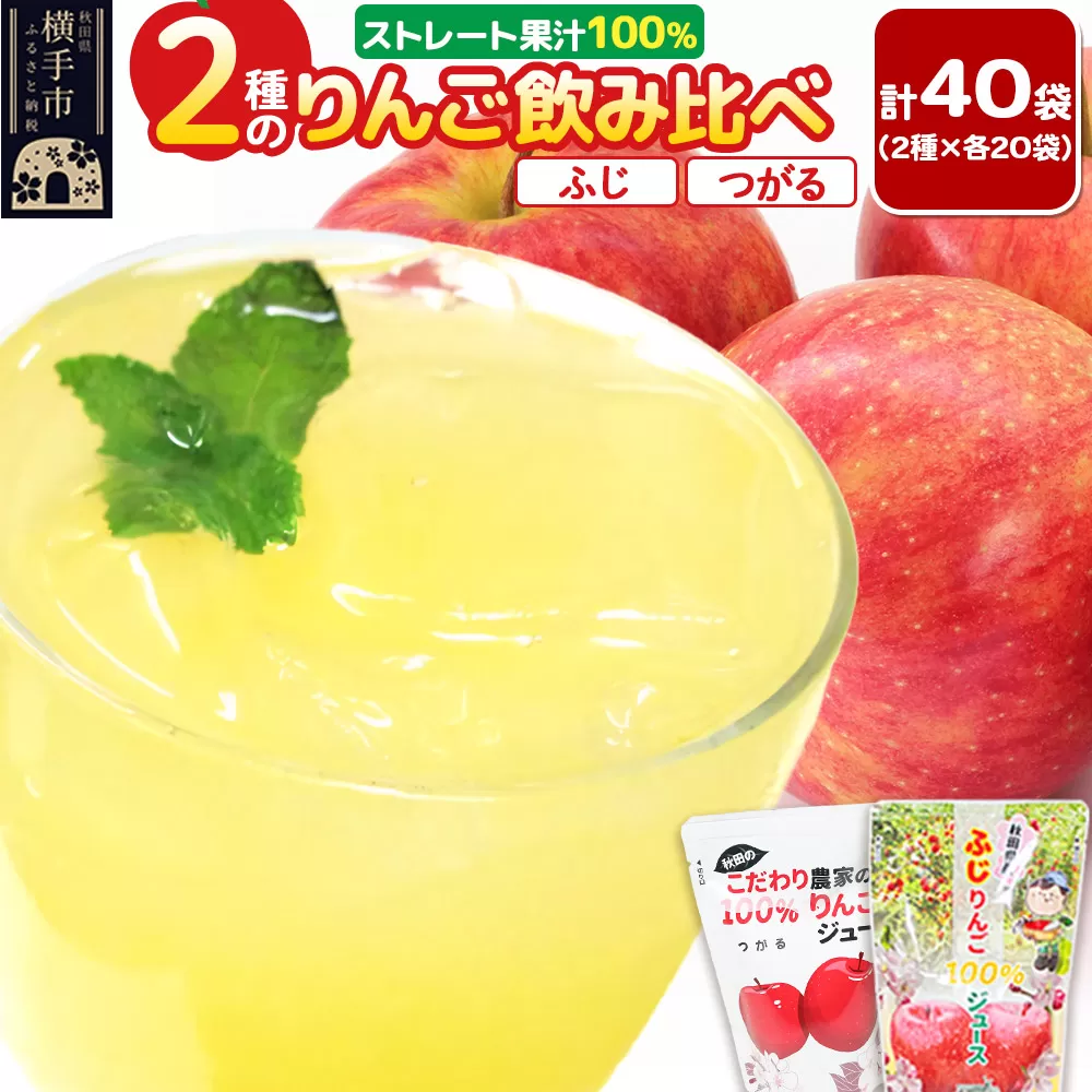 2種のりんごジュース飲み比べセット（ふじ、つがる）合計40袋（2種×各20袋） 秋田県横手市