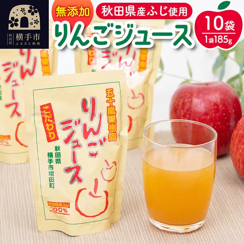 無添加りんごジュース(サンふじ) 10パック×1箱 [りんご リンゴ 林檎 ストレート 無添加 果汁100%] 秋田県横手市