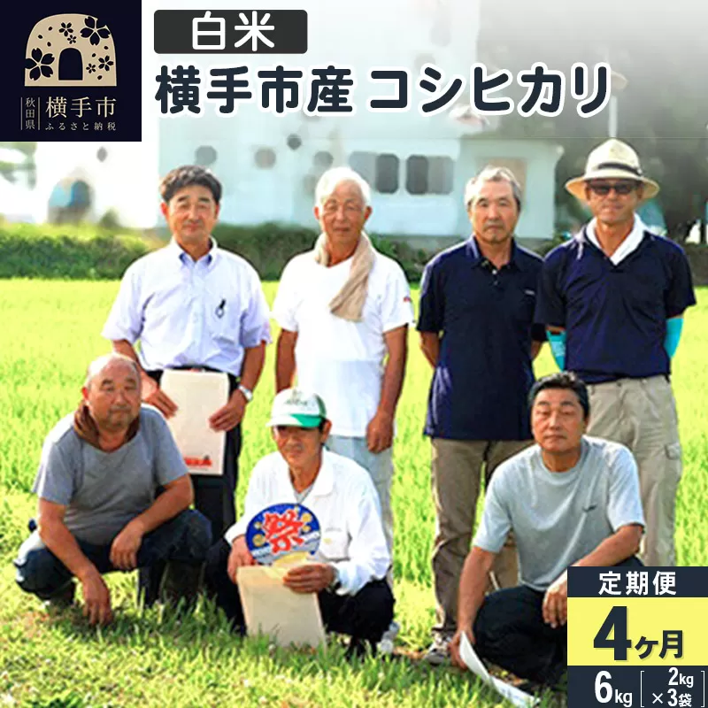 【白米】《定期便4ヶ月》令和5年産 横手産コシヒカリ 6kg(2kg×3袋)×4回 計24kg