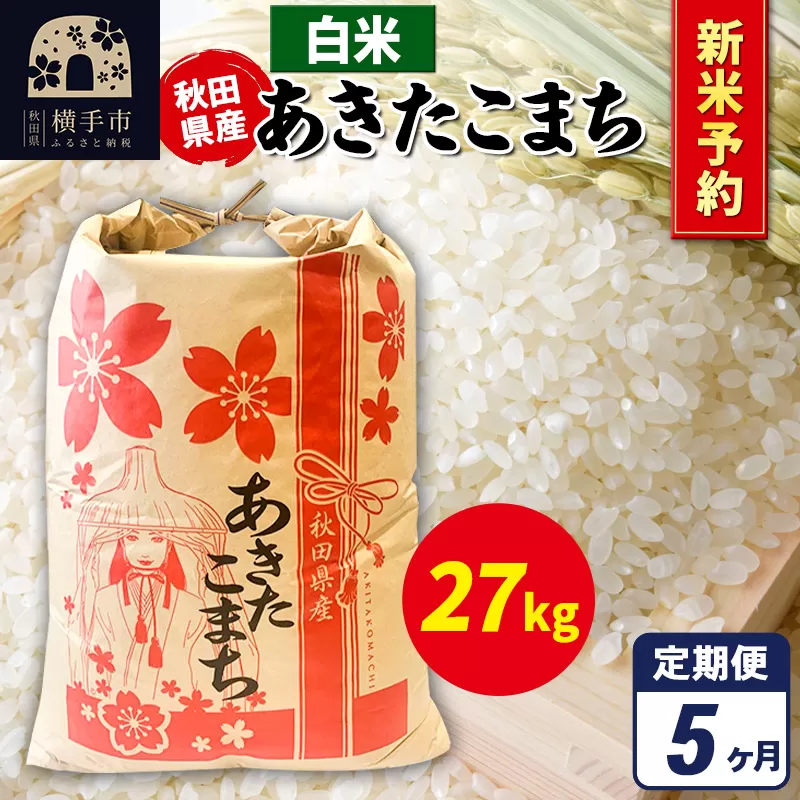 《令和7年産 新米受付》《定期便5ヶ月》あきたこまち 27kg×1袋【白米】秋田県産 こまちライン