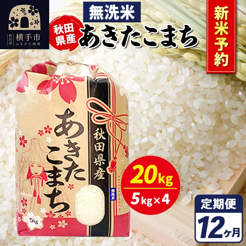 《令和8年産 新米受付》《定期便12ヶ月》あきたこまち 20kg【無洗米】秋田県産 こまちライン [新米 先行予約 こまちライン あきたこまち ブランド米 お米 白米 精米 無洗米 米どころ 秋田 秋田県産] 秋田県横手市