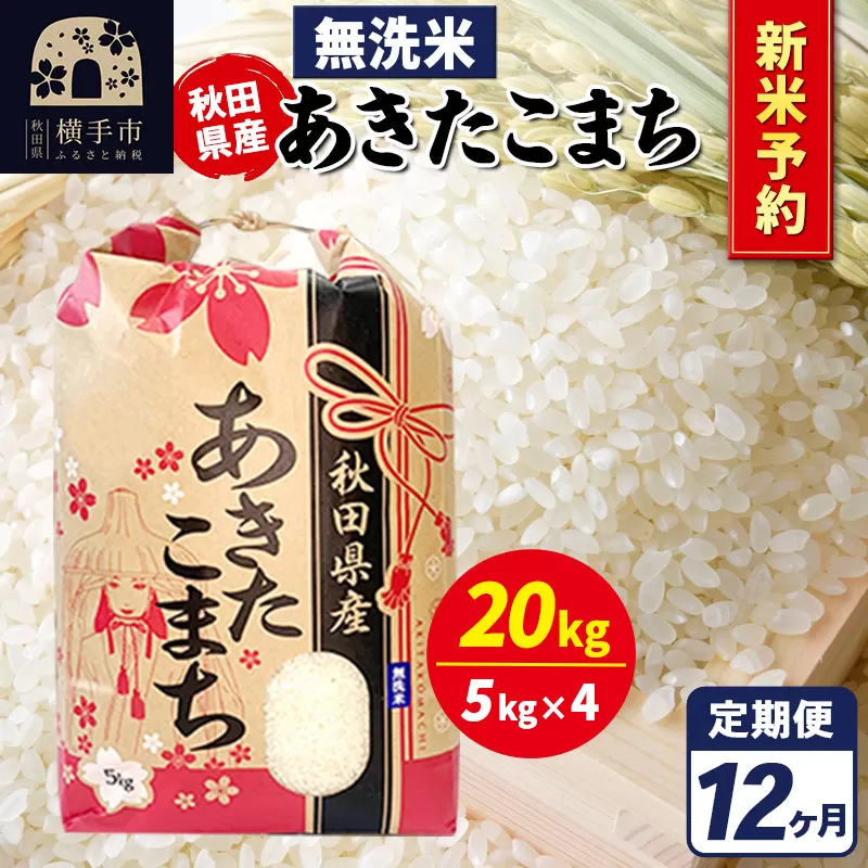《令和7年産 新米受付》《定期便12ヶ月》あきたこまち 20kg【無洗米】秋田県産 こまちライン 横手市