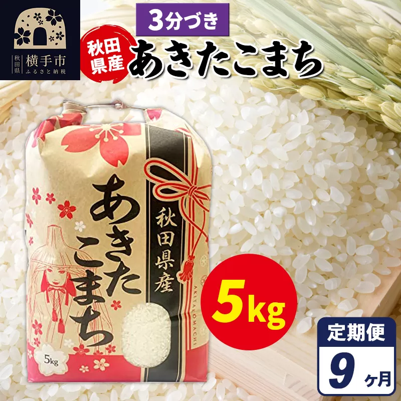 《定期便9ヶ月》あきたこまち 5kg【3分づき】令和7年産 秋田県産 こまちライン 秋田県横手市