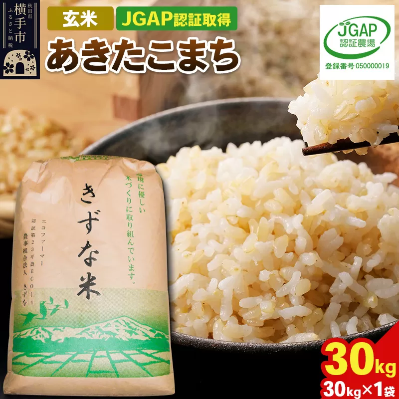 【玄米】令和6年産 秋田県産 あきたこまち 30kg(30kg×1袋) 【JGAP認証】【秋田県特別栽培農産物認証】 横手市