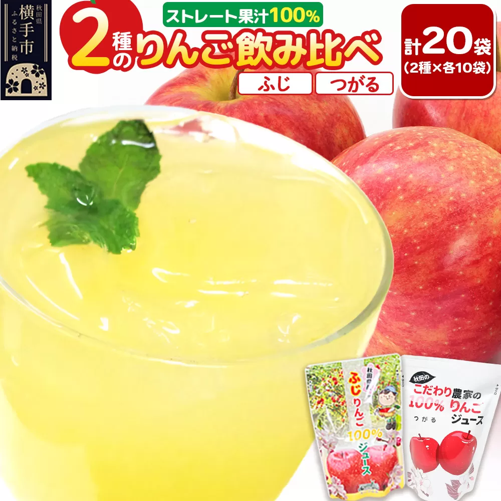 2種のりんごジュース飲み比べセット(ふじ、つがる)合計20袋(2種×各10袋) 秋田県横手市
