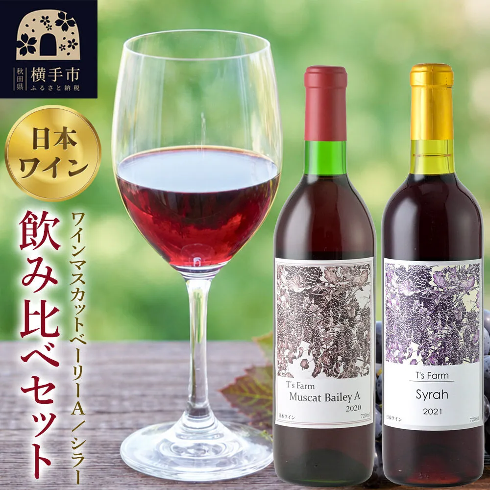 赤ワイン 飲み比べ 2本セット マスカットベーリーA ・シラー 720ml×各1本 [赤ワイン お酒 飲み比べ 秋田県産] 秋田県横手市