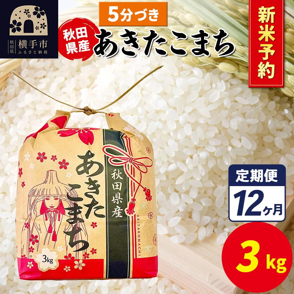 《令和7年産 新米受付》《定期便12ヶ月》あきたこまち 3kg×1袋【5分づき】令和7年産 秋田県産 こまちライン