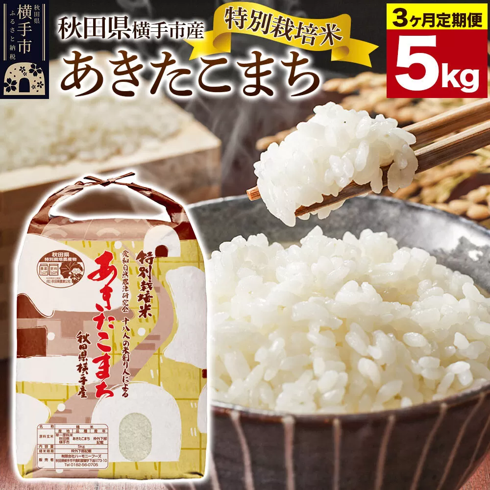 《定期便3ヶ月》【白米】特別栽培米あきたこまち 5kg [定期便 秋田県産 あきたこまち 特別栽培米 5キロ] 秋田県横手市