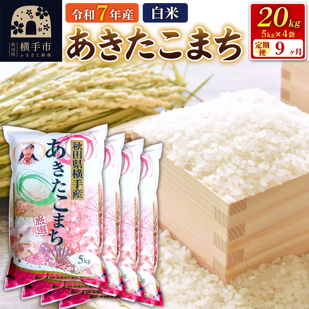 令和7年産【白米】《定期便9ヶ月》あきたこまち 20kg（5kg×4袋） 秋田県 横手市 秋田県横手市