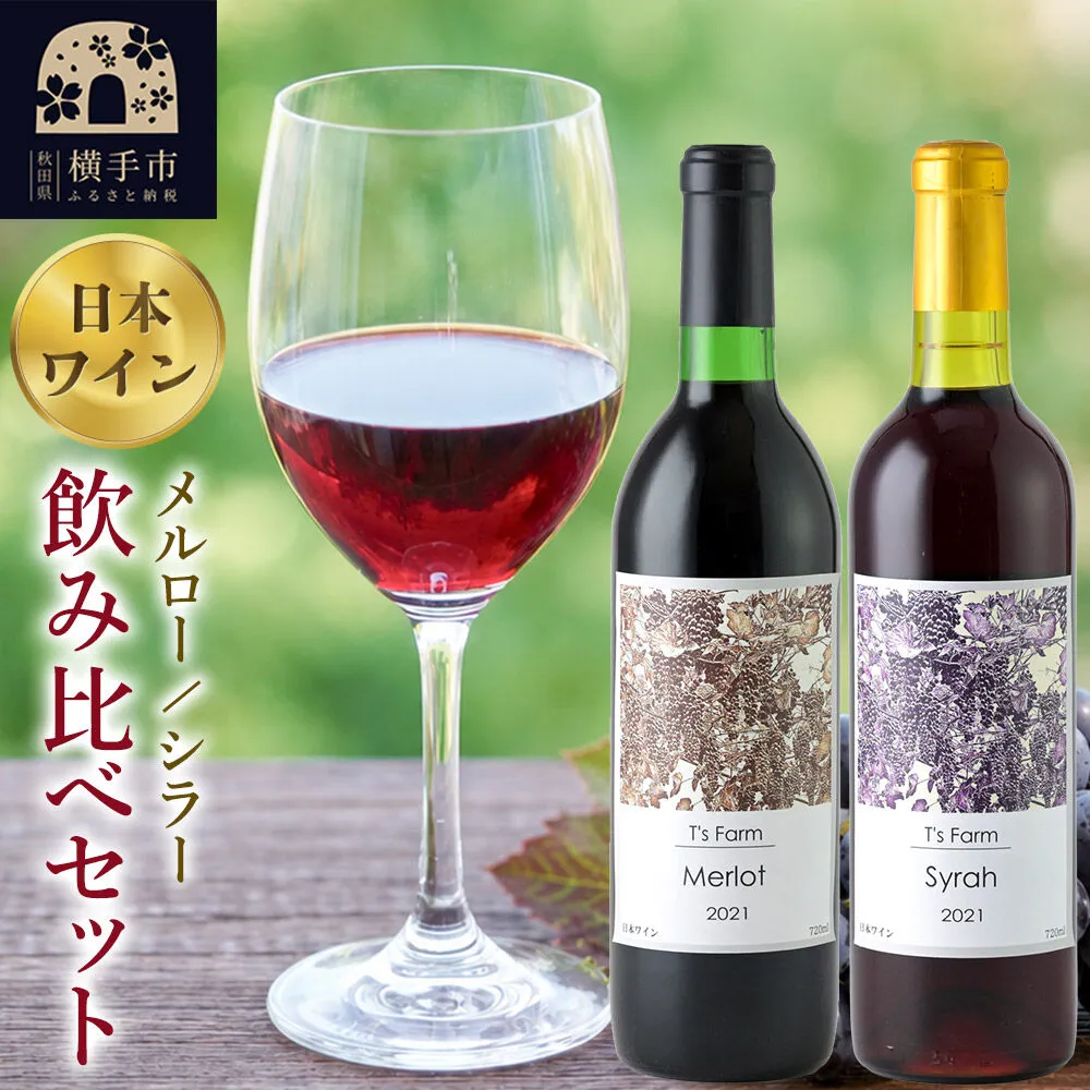 赤ワイン 飲み比べ 2本セット メルロー・シラー 720ml×各1本 [赤ワイン お酒 飲み比べ 秋田県産] 秋田県横手市