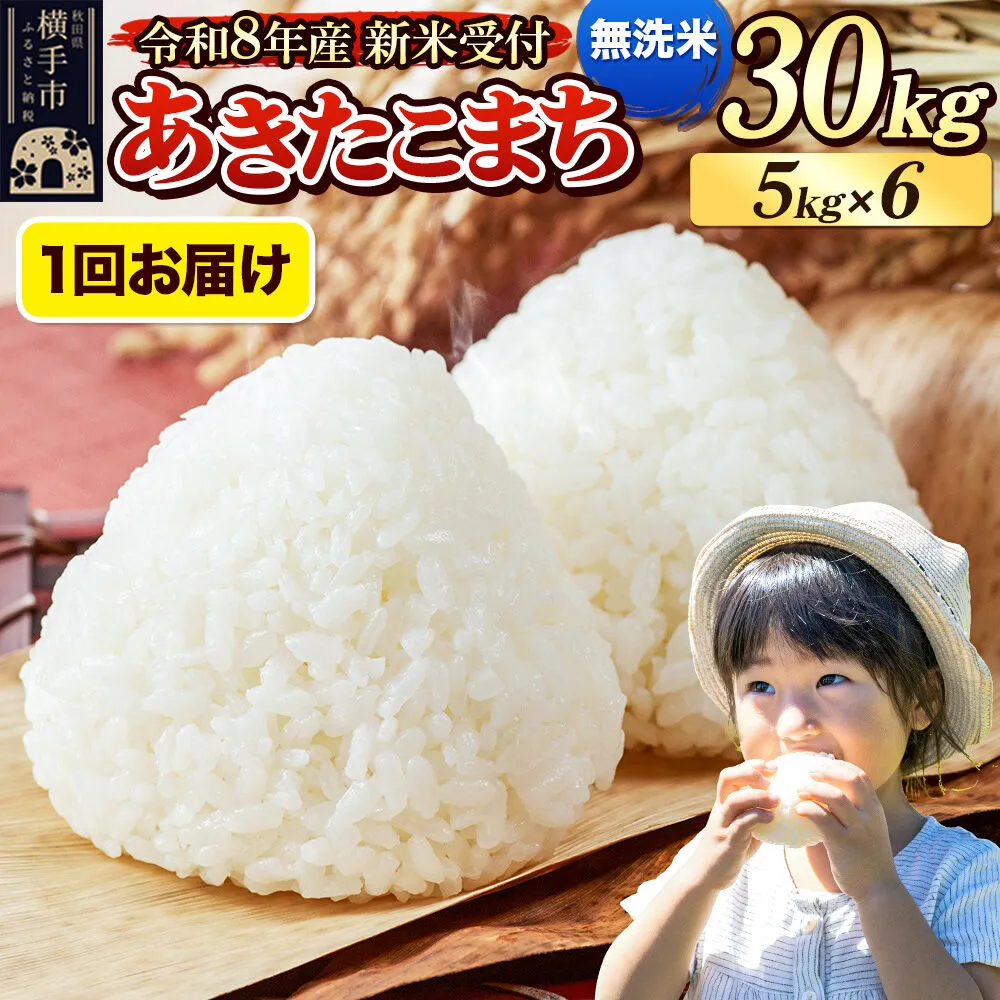 《令和8年産 新米受付》米 あきたこまち 30kg（5kg×6袋） 【無洗米】 秋田県産 [新米 先行予約 先行受付 米 コメ 無洗米 あきたこまち おいしい 美味しい] 秋田県横手市