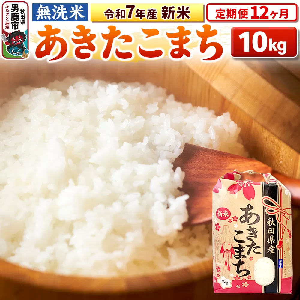 《定期便12ヶ月》令和7年産 新米 【無洗米】 あきたこまち 10kg（5kg×2袋） 男鹿市