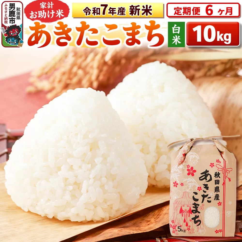 《定期便6ヶ月》令和7年産 新米 【白米】家計お助け米 あきたこまち 10kg（5kg×2袋） 男鹿市