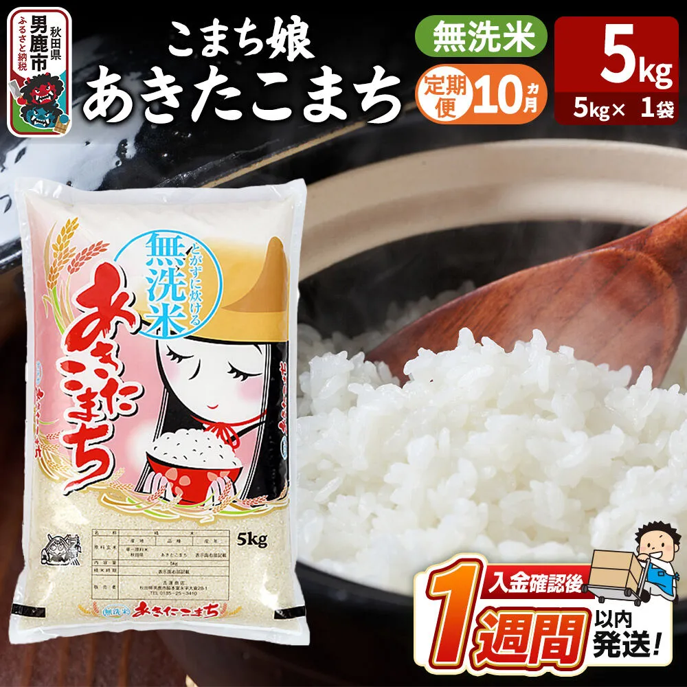 令和8年産新米《定期便10ヶ月》『こまち娘』あきたこまち 無洗米（5kg×1袋）吉運商店 秋田県 男鹿市 お米 お弁当 おにぎり [新米 米 こめ コメ 無洗米 あきたこまち 秋田県 男鹿市 5kg] 秋田県男鹿市