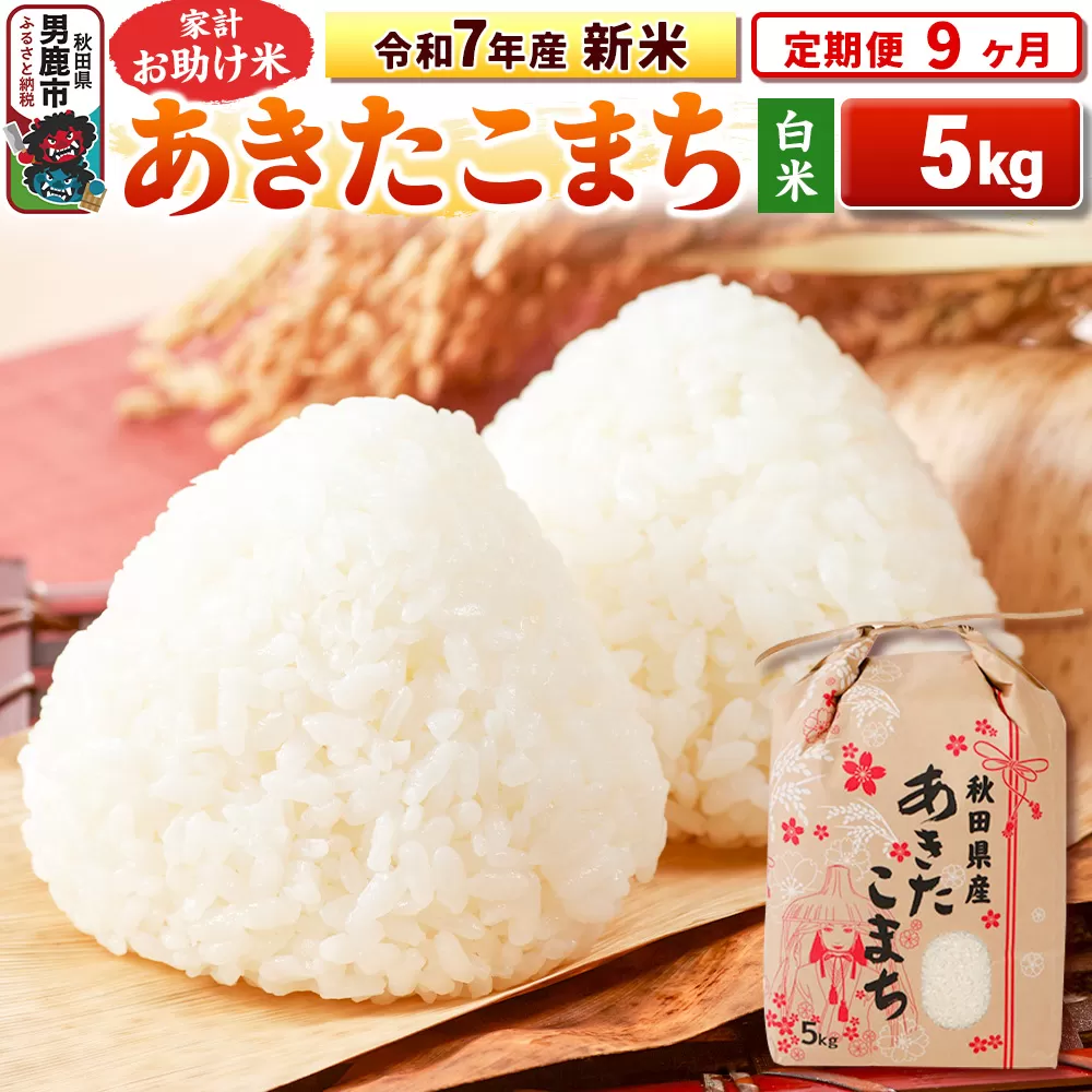 《定期便9ヶ月》令和7年産 新米 【白米】家計お助け米 あきたこまち 5kg 男鹿市