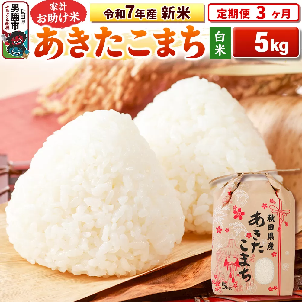 《定期便3ヶ月》令和7年産 新米 【白米】家計お助け米 あきたこまち 5kg 男鹿市