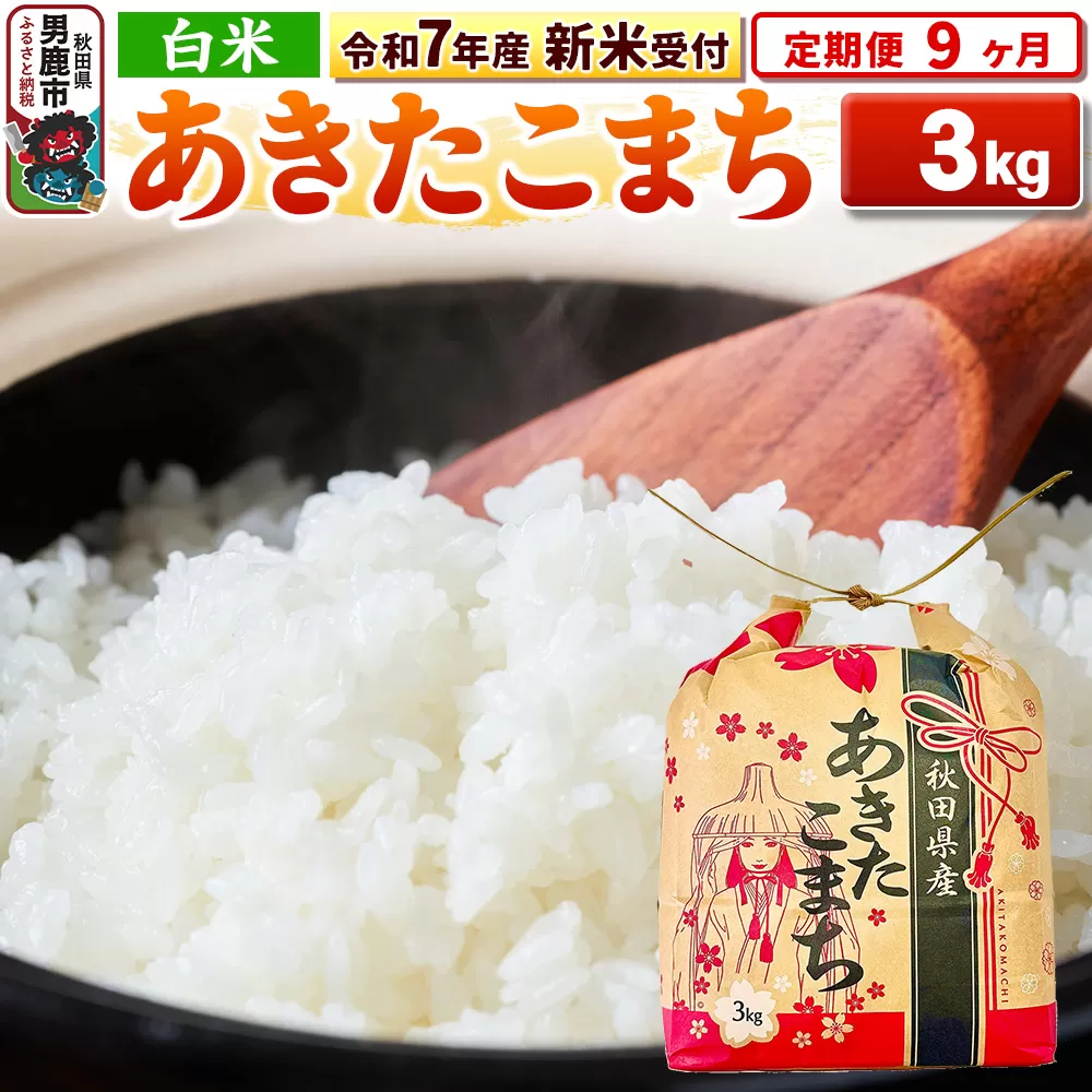 《令和7年産 新米受付》《定期便9ヶ月》【白米】秋田県産 あきたこまち 3kg 秋田県 男鹿市 こまちライン