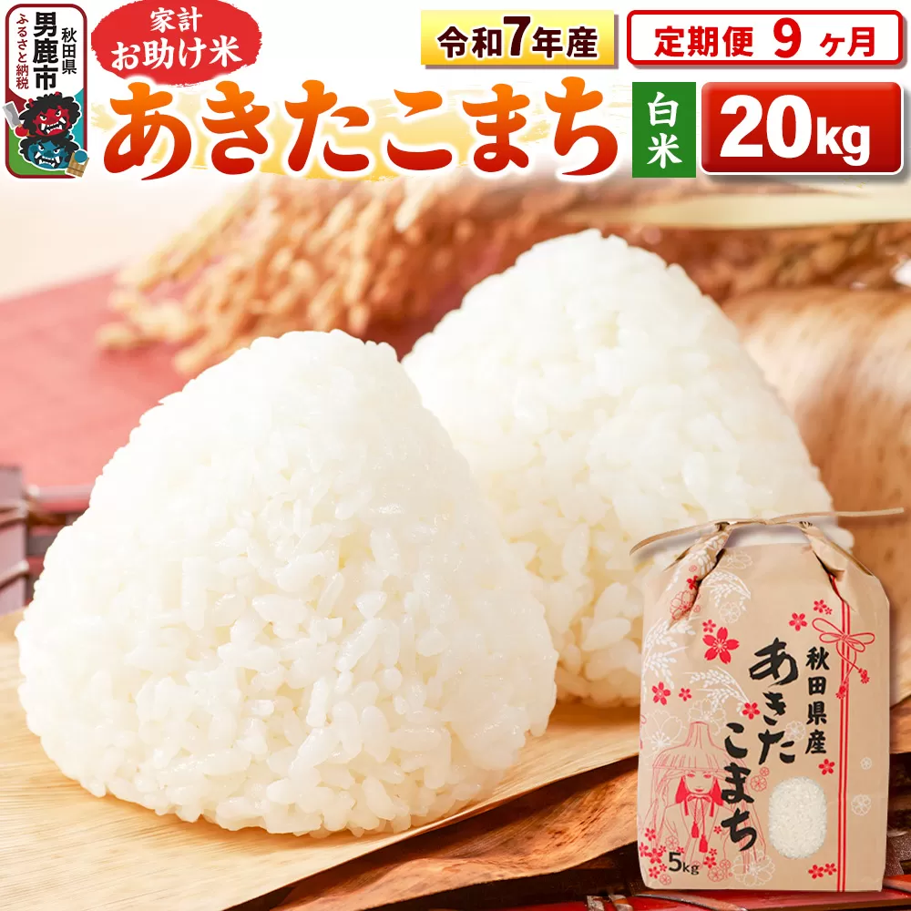《定期便9ヶ月》令和7年産 【白米】家計お助け米 あきたこまち 20kg（5kg×4袋） [こまちライン あきたこまち ブランド米 お米 白米 精米 米どころ 秋田 秋田県産] 秋田県男鹿市